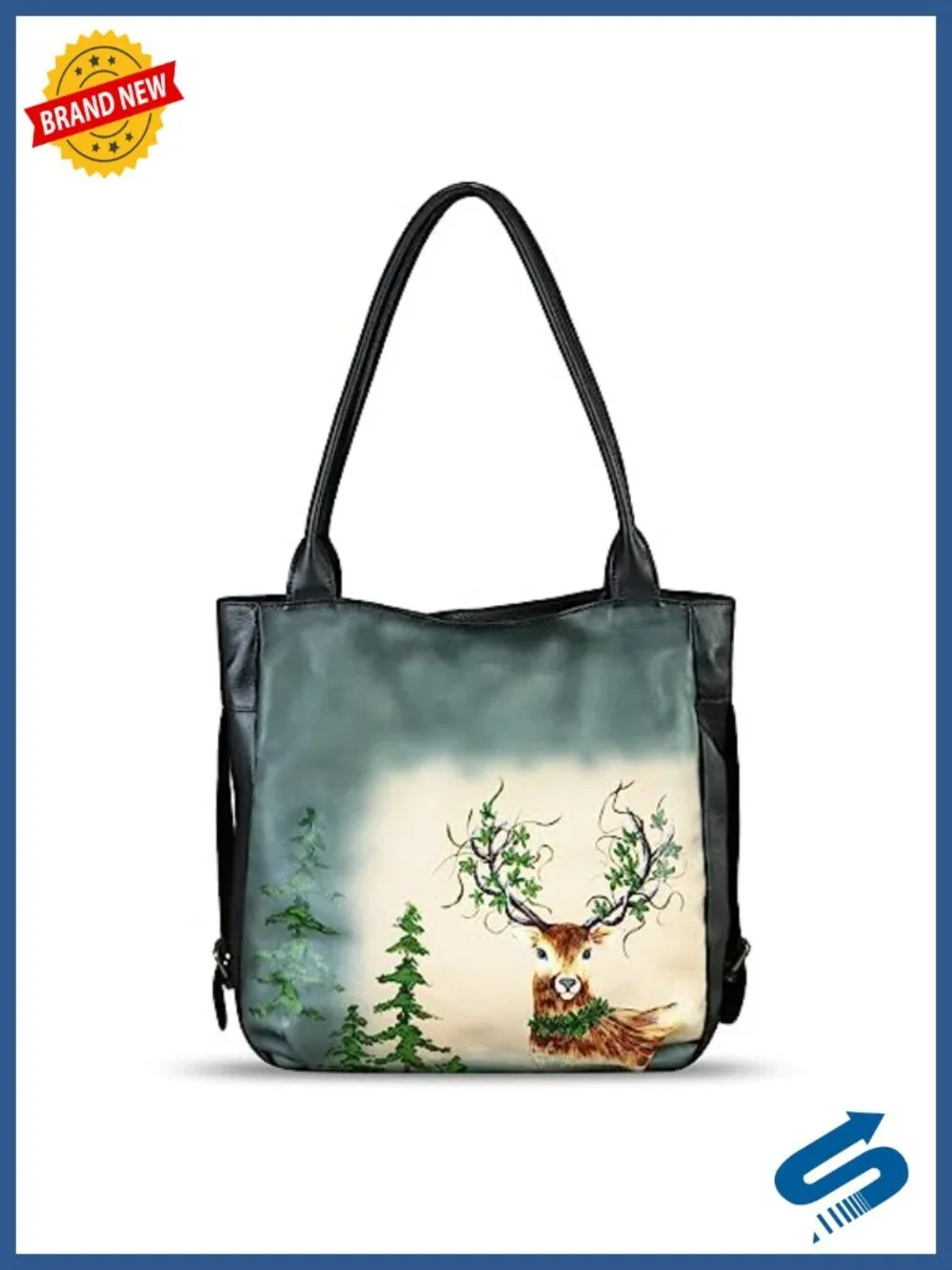 Genuine Leather Hand Painted Shoulder Bag Satchel Handmade Purse Tote